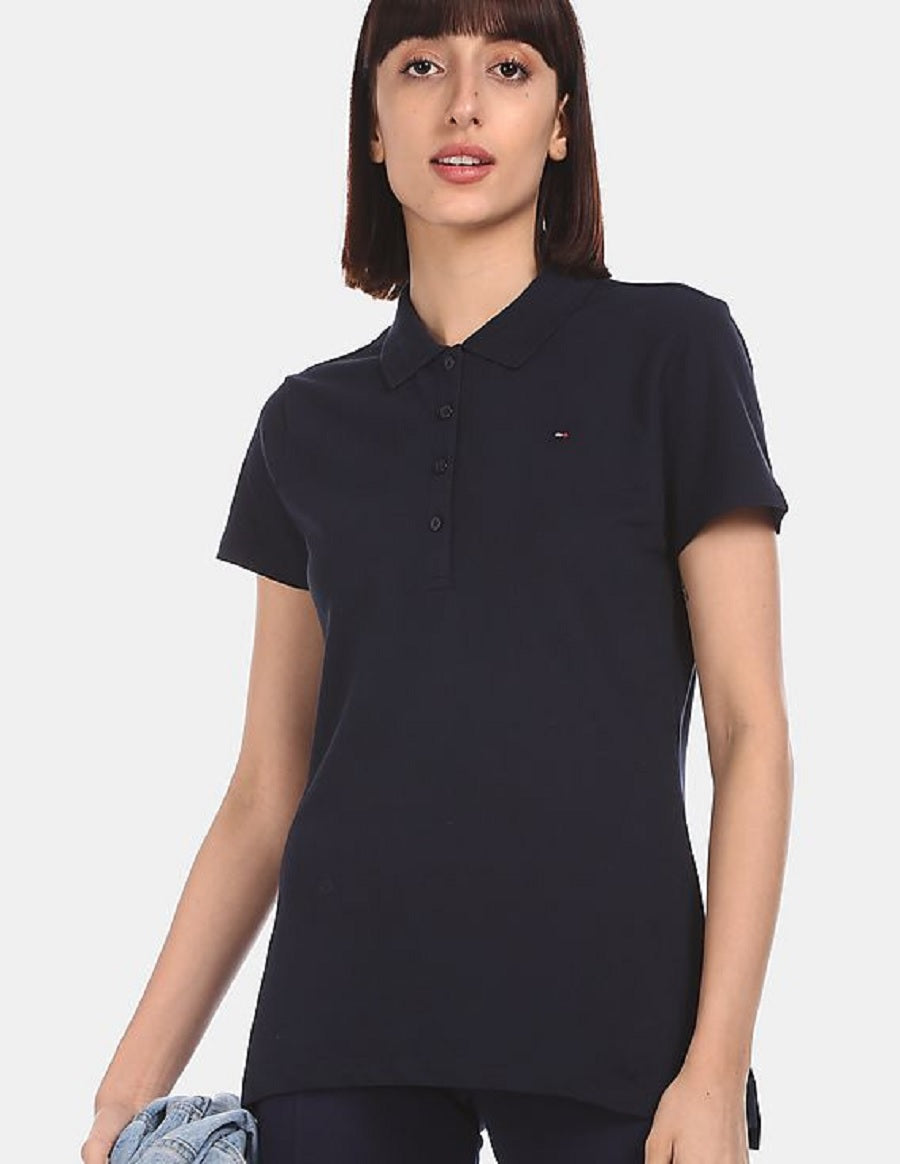 Tommy Hilfiger Women's Core Polo Shirt Black Size Large