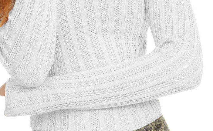 Hooked Up By Iot Juniors' Pointelle Sweater White Size Large