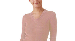 Hooked Up By Iot  Juniors' Ruffled V-Neck Sweater Pink  Size Small