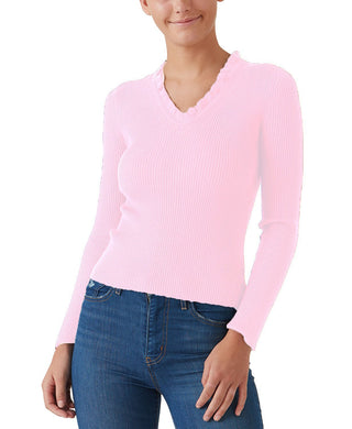 Hooked Up by IOT Juniors' Ruffled V-Neck Sweater Pink Size X-Small