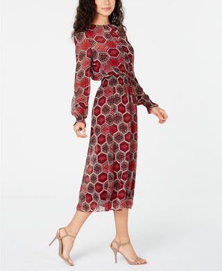 Tommy Hilfiger Women's Long-Sleeve Honeycomb Dress Red Size Large