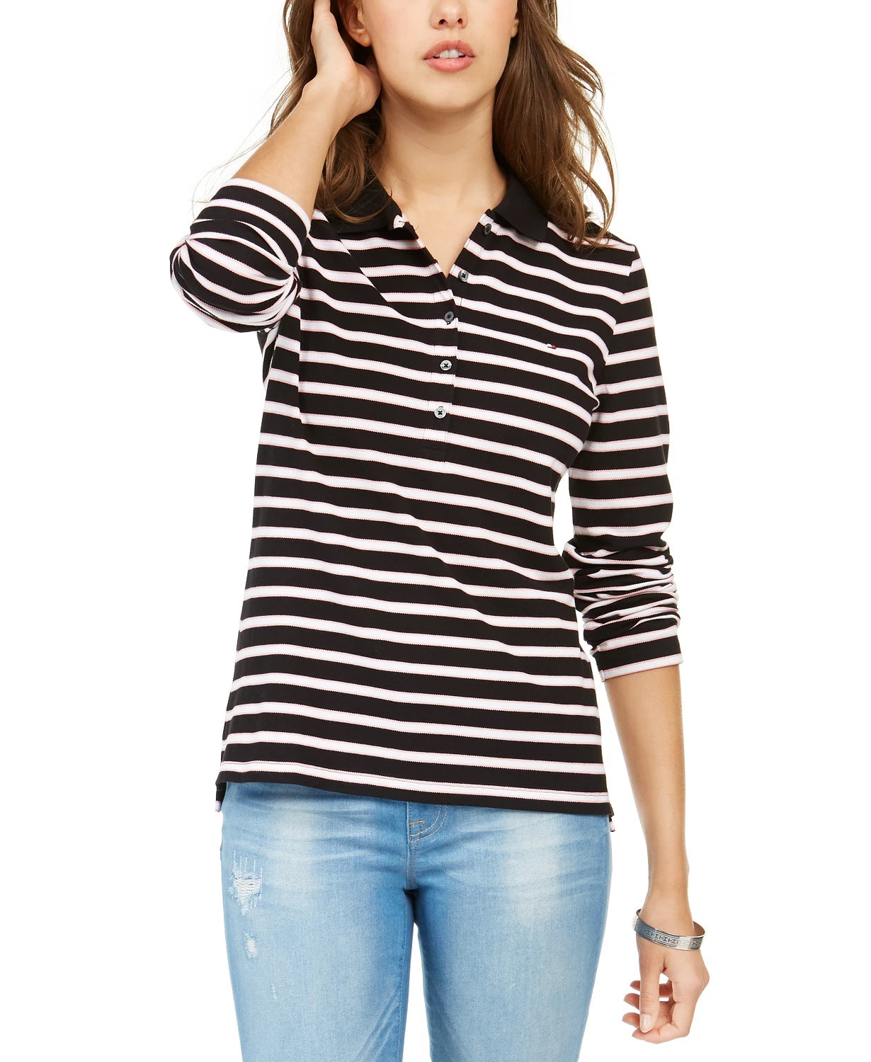 Tommy Hilfiger Women's Long Sleeve Polo Shirt Black Size Small