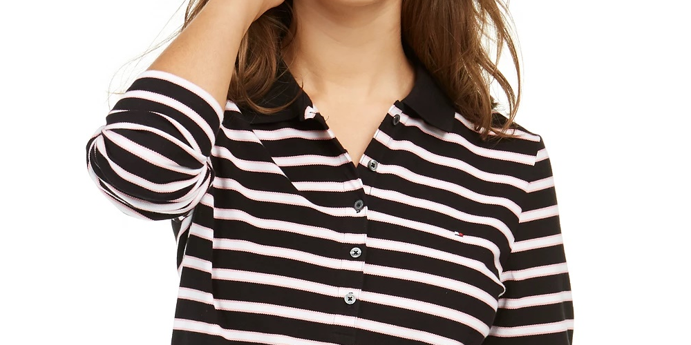 Tommy Hilfiger Women's Long Sleeve Polo Shirt Black Size Small