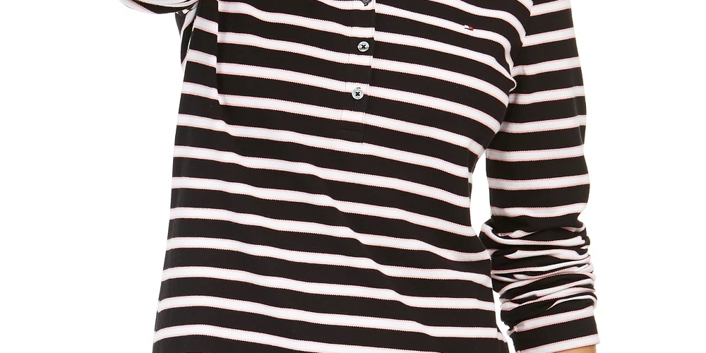 Tommy Hilfiger Women's Long Sleeve Polo Shirt Black Size Small