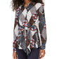 Tommy Hilfiger Women's Printed Button-Front Tie-Waist Top Black Size Medium