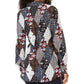 Tommy Hilfiger Women's Printed Button-Front Tie-Waist Top Black Size Medium