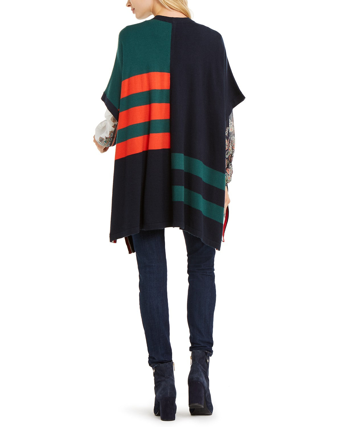 Tommy Hilfiger Women's Colorblocked Poncho Cardigan Blue Size Extra Large