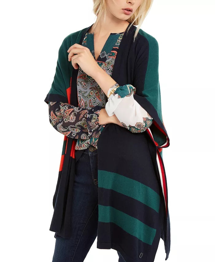 Tommy Hilfiger Women's Colorblocked Poncho Cardigan Blue Size Extra Large