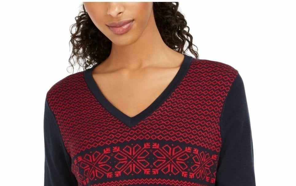 Tommy Hilfiger Women's Fair Isle Ivy Cotton Sweater Blue Size Extra Large