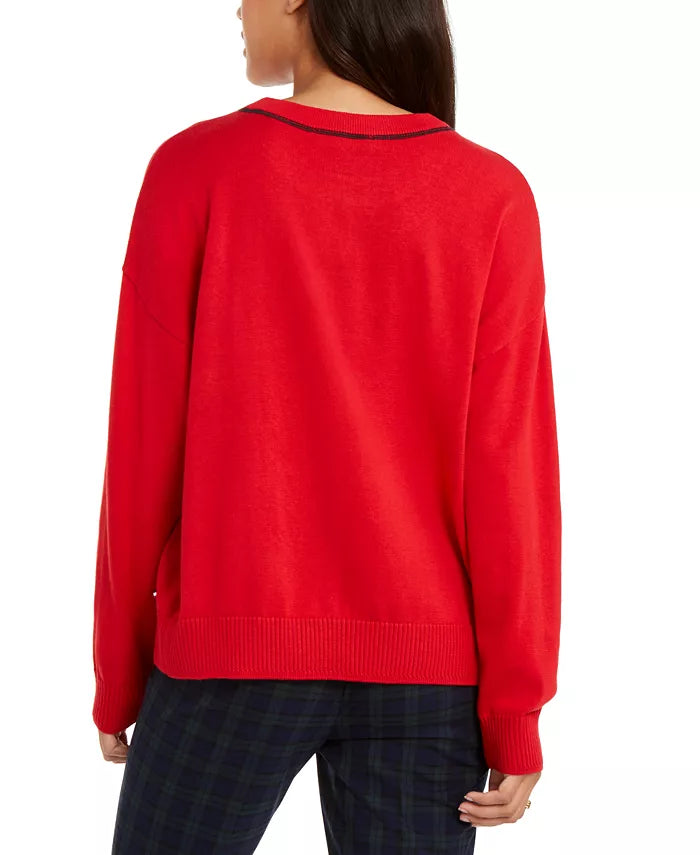 Tommy Hilfiger Women's Crewneck Varsity Sweater  Red Size Extra Large