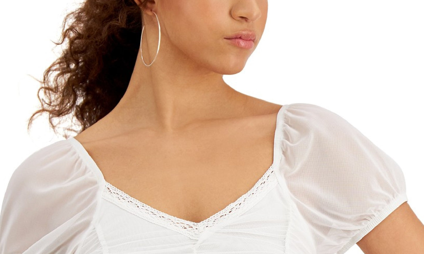 Crave Fame Juniors'  Ruched Mesh Top White Size Large