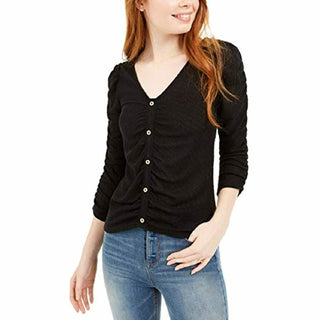 Crave Fame Juniors' Ruched Textured Top Black Size Medium