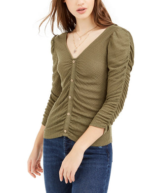 Crave Fame Juniors' Women's Ruched Textured Top Green Size Extra small