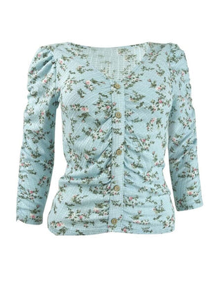 Crave Fame Juniors' Ruched Floral Top Blue Size Medium