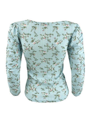 Crave Fame Juniors' Ruched Floral Top Blue Size Medium
