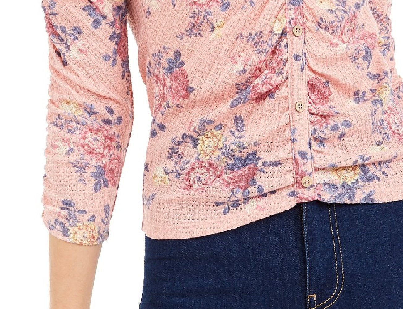 Crave Fame Juniors' Ruched Floral Top Pink Size Extra Small