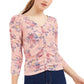 Crave Fame Juniors' Ruched Floral Top Pink Size Extra Small