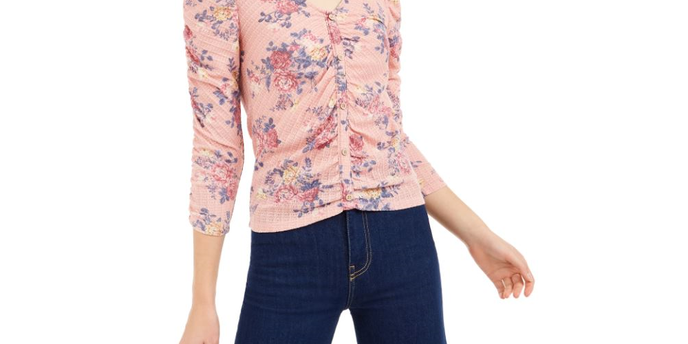 Crave Fame Junior's Ruched Floral Top Pink Size Large