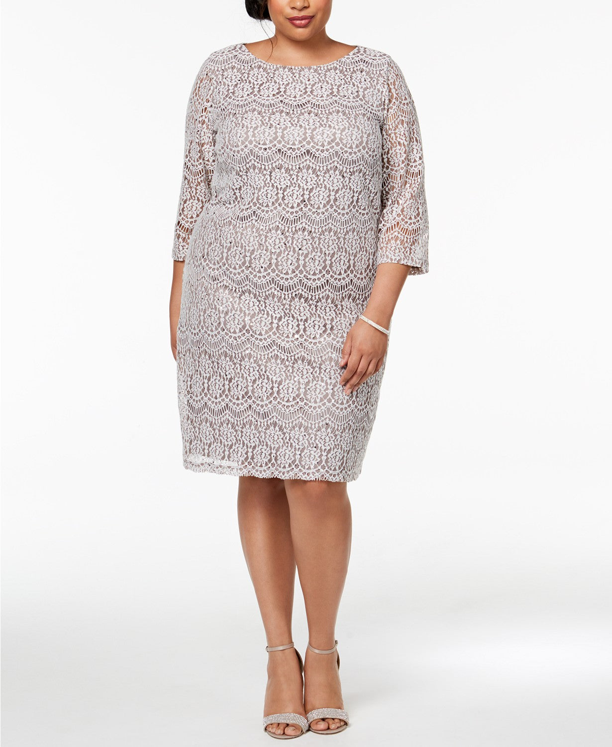 Jessica Howard Women's Plus Size Sequined Lace Shift Dress Dark Beige Size 20