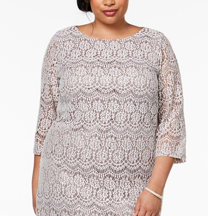 Jessica Howard Women's Plus Size Sequined Lace Shift Dress Dark Beige Size 20