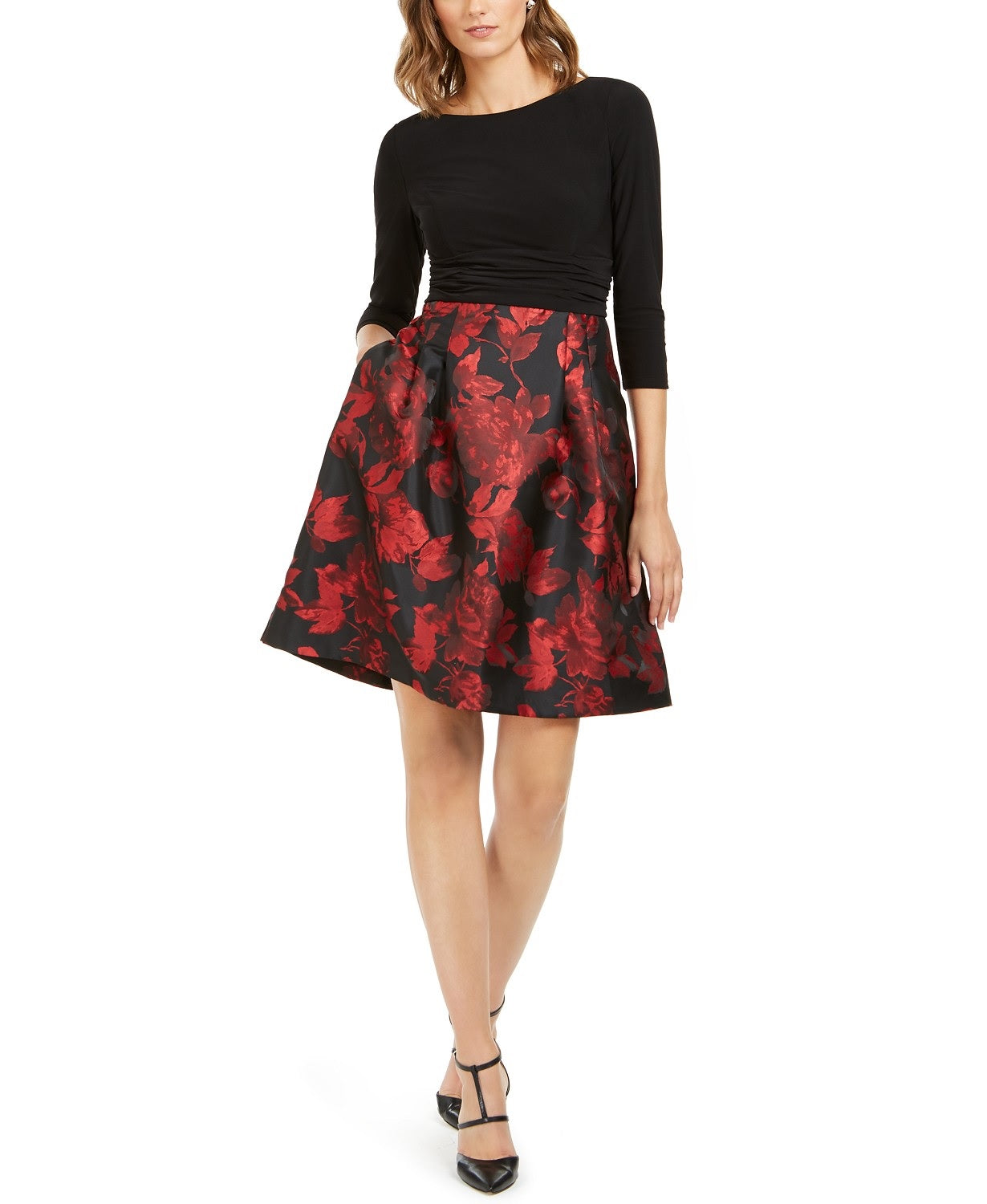 Jessica Howard Women's Pleated-Skirt Fit & Flare Dress Black Size 12
