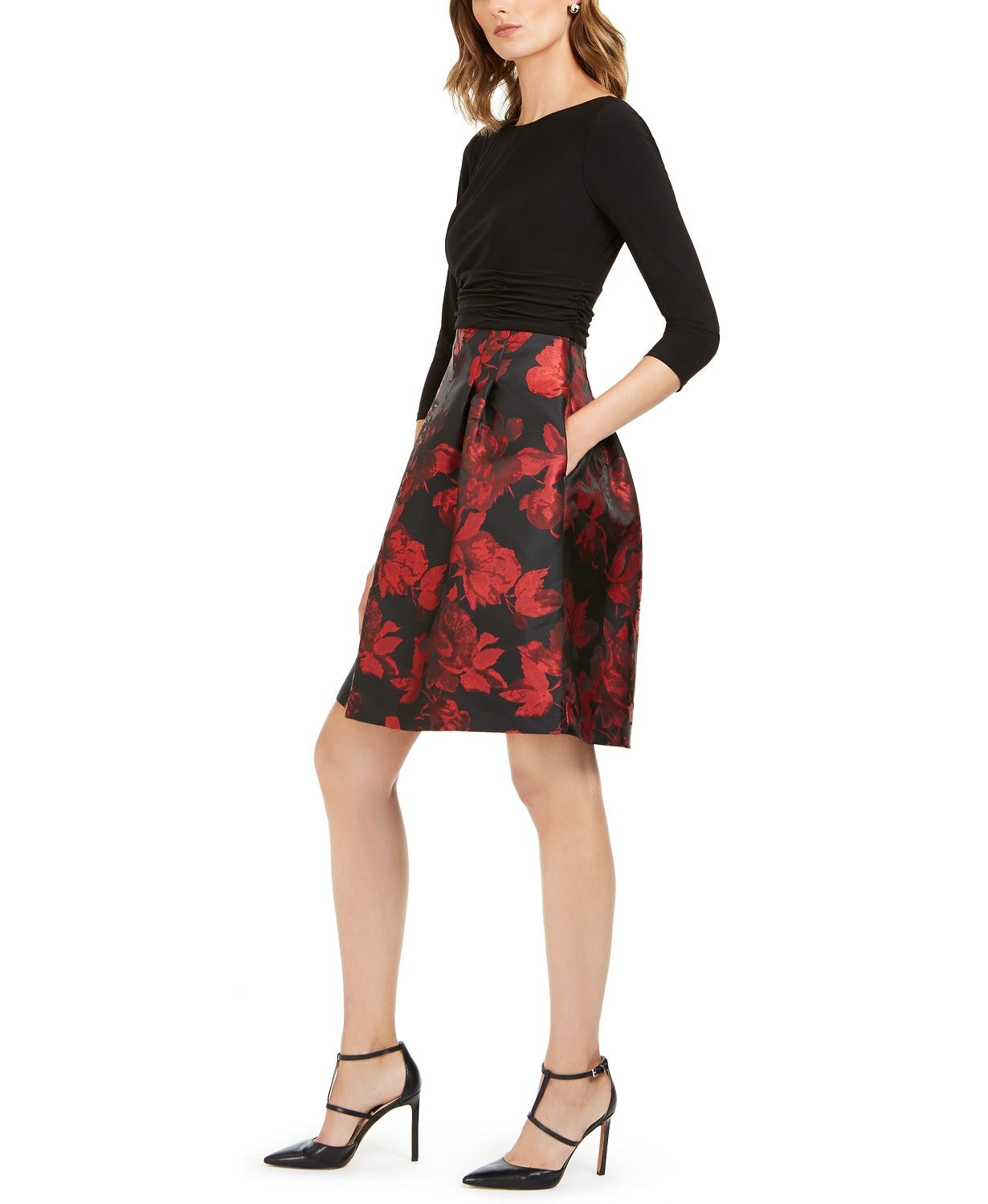 Jessica Howard Women's Pleated-Skirt Fit & Flare Dress Charcoal Size 16