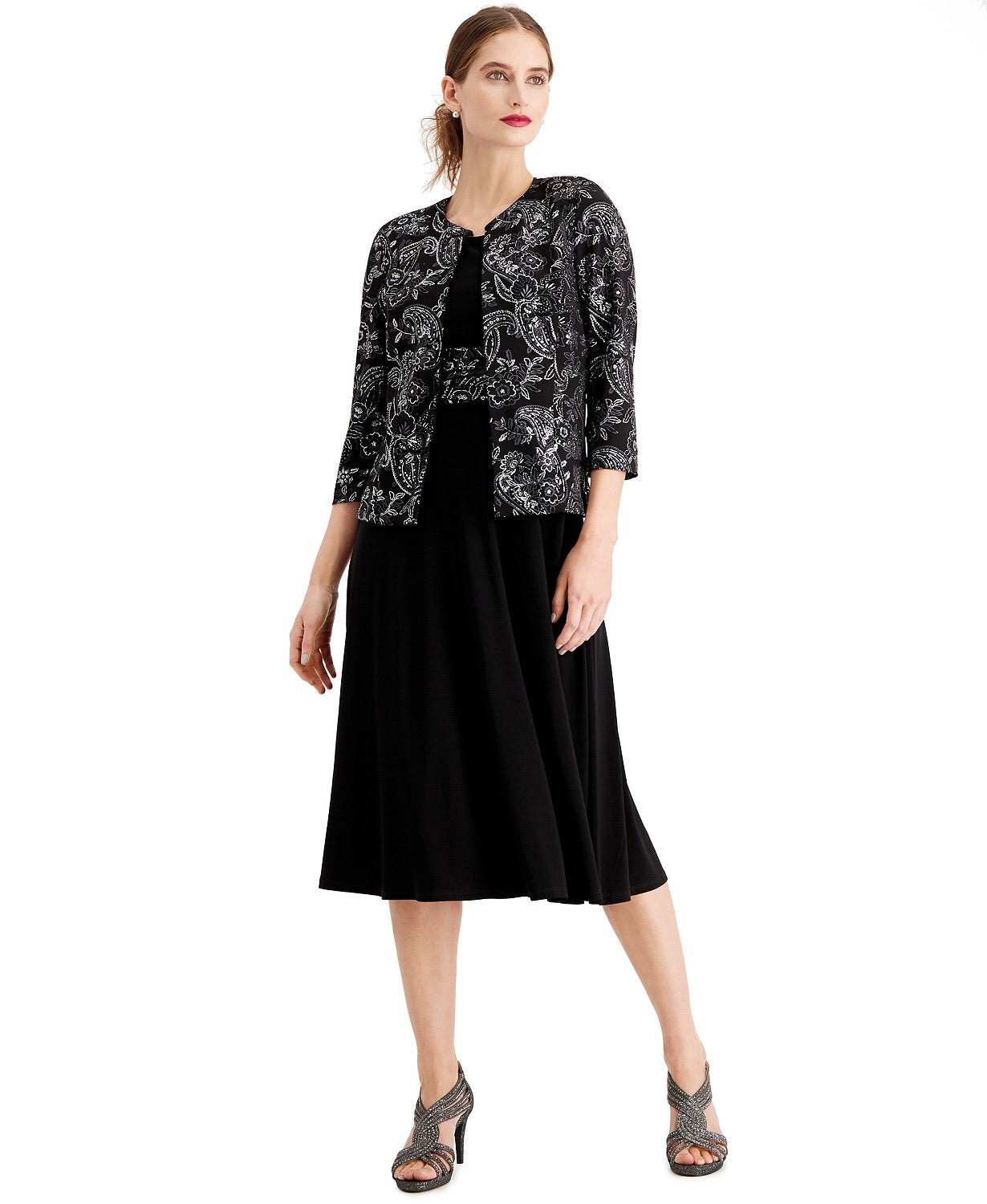 Jessica Howard Women's Glitter Dress & Jacket Silver Size 14