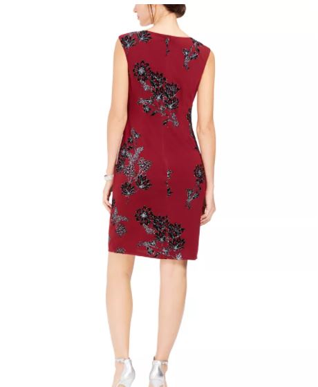 Jessica Howard Women's Velvet Sparkle Sheath Dress Red Size 12 Petite