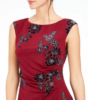 Jessica Howard Women's Velvet Sparkle Sheath Dress Red Size 12 Petite