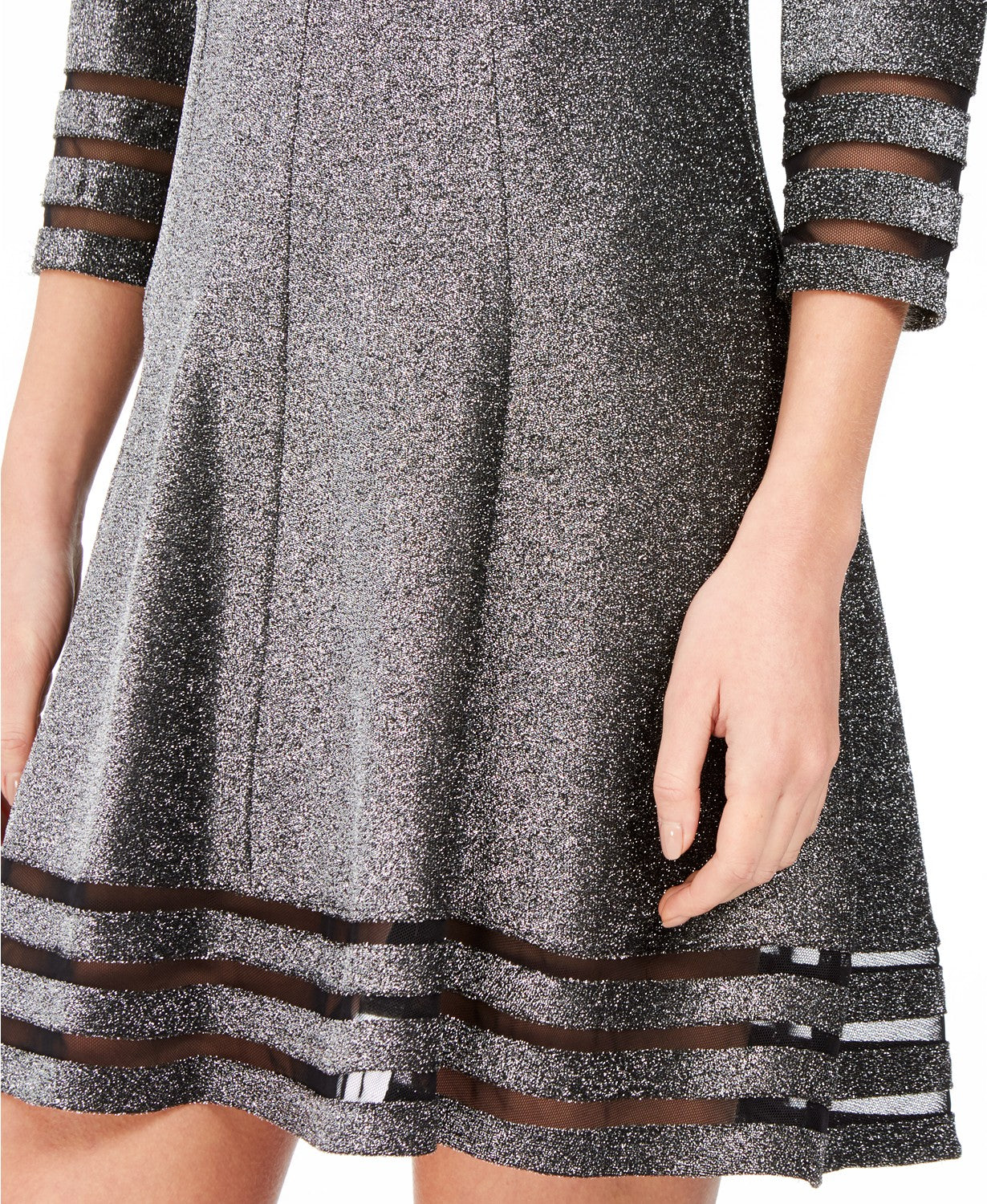 Jessica Howard Women's Metallic Illusion-Trim Dress Silver Size 4P