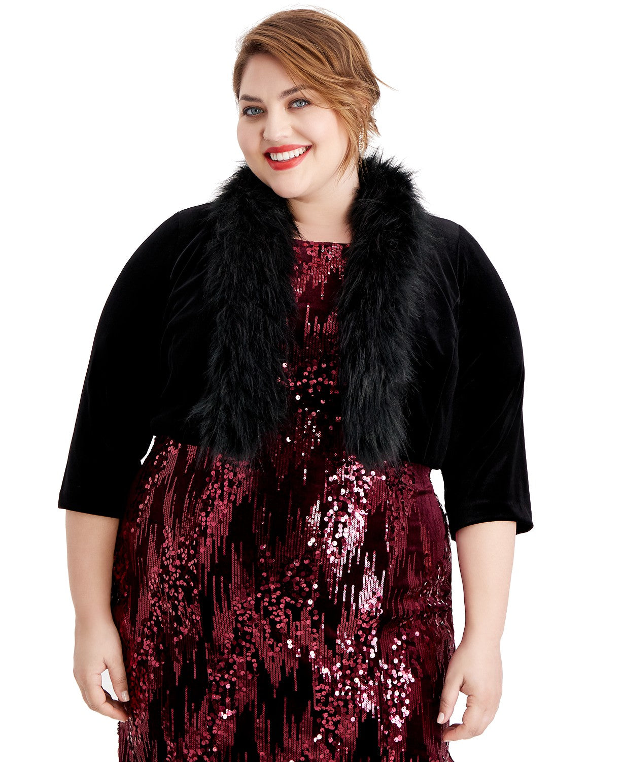 Jessica Howard Women's Plus Velvet Shrug Jacket Black Size X-Large