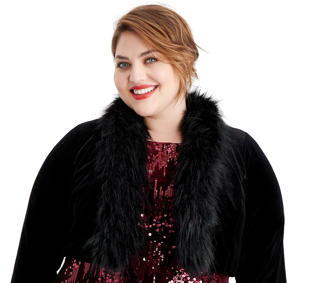 Jessica Howard Women's Plus Velvet Shrug Jacket Black Size X-Large