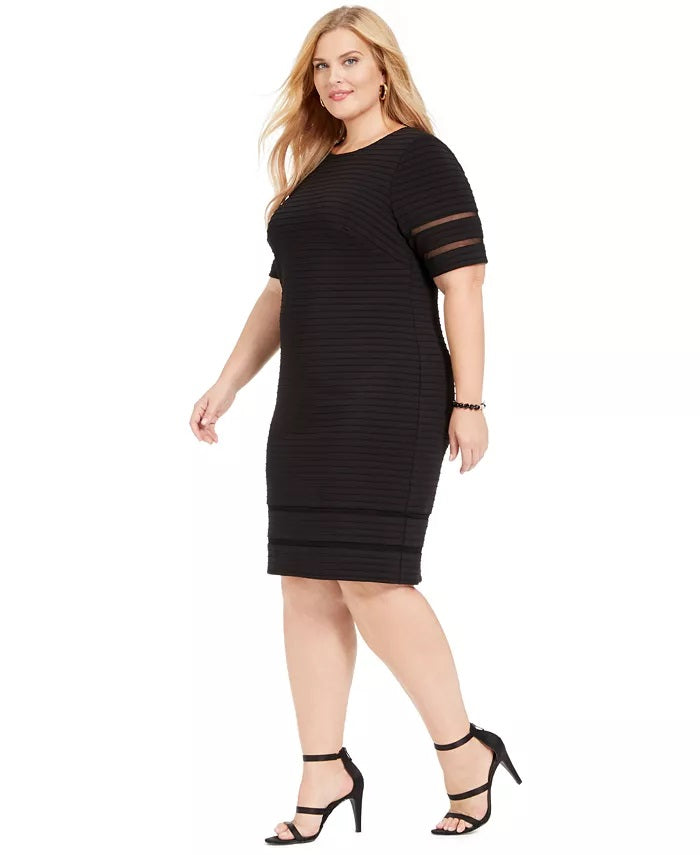 Jessica Howard Women's Plus Size Illusion-Trim Ribbed Dress Black Size 22