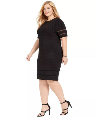 Jessica Howard Women's Plus Size Illusion-Trim Ribbed Dress Black Size 22