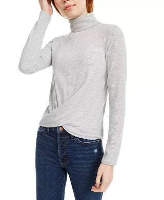 Crave Fame Juniors' Cozy Twist-Front Turtleneck Top Silver Size Small