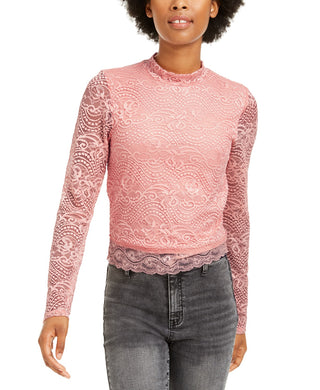 Crave Fame Juniors' Lace Mock-Neck Top Med Pink Size Medium