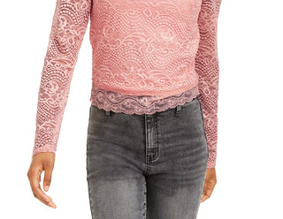 Crave Fame Juniors' Lace Mock-Neck Top Med Pink Size Medium