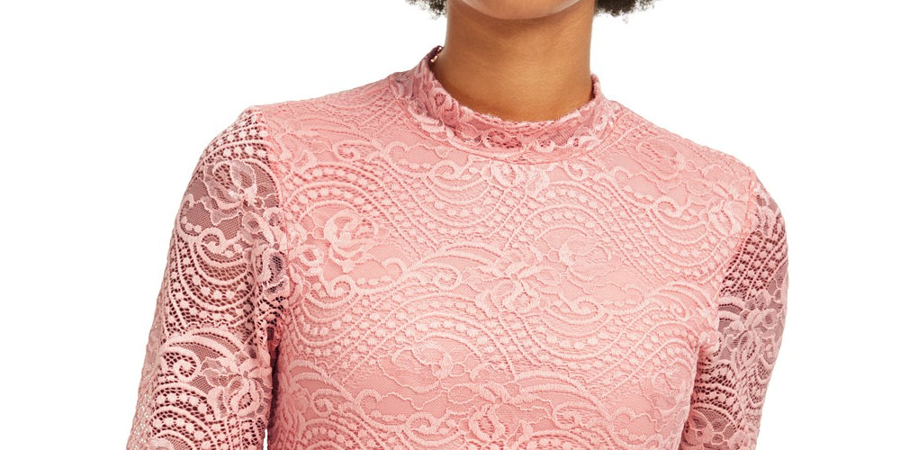 Crave Fame Juniors' Lace Mock-Neck Top Med Pink Size Small
