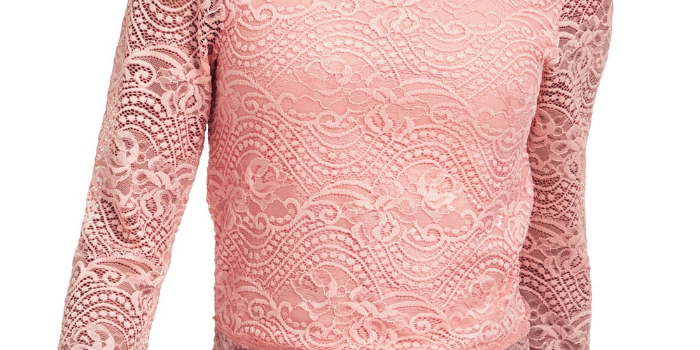 Crave Fame Juniors' Lace Mock-Neck Top Med Pink Size Small
