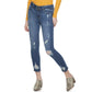 Indigo Rein Women's Juniors' Distressed Two-Button Jeans Med Blue Size 11