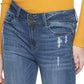 Indigo Rein Women's Juniors' Distressed Two-Button Jeans Med Blue Size 11