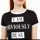 Love Tribe Junior's Obviously Busy Graphic Ringer T-Shirt Black Size Medium