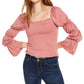 Rewash Juniors Women's Smocked Ruffle-Trimmed Top Pink Size Extra Small
