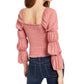 Rewash Juniors Women's Smocked Ruffle-Trimmed Top Pink Size Extra Small