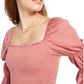 Rewash Juniors Women's Smocked Ruffle-Trimmed Top Pink Size Extra Small