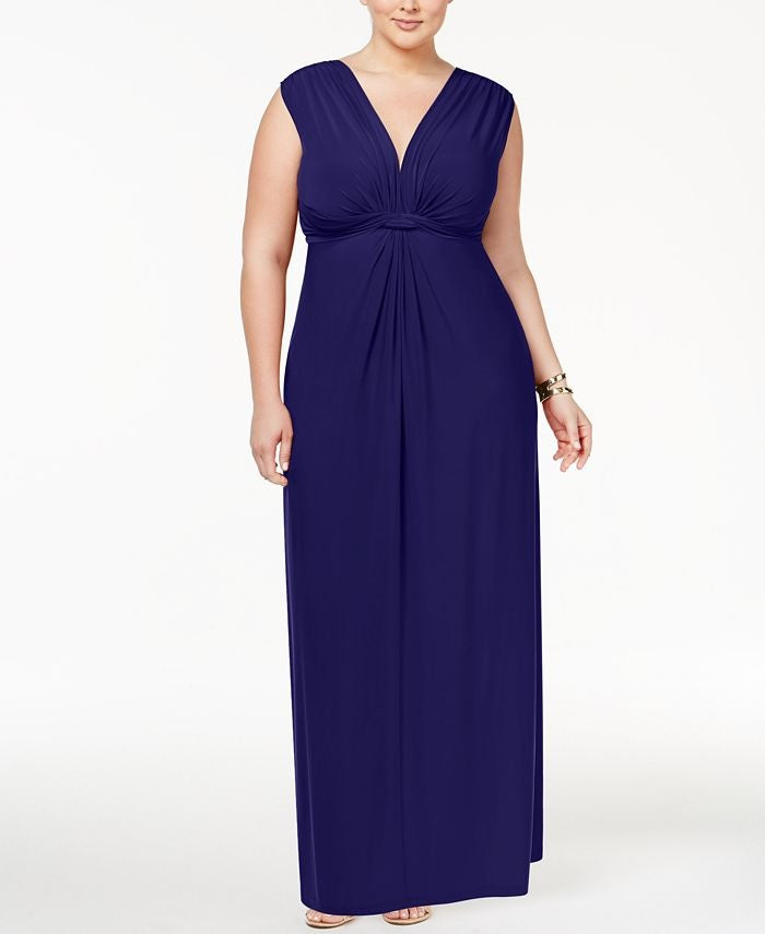 Love Squared Women's Trendy Plus Size Sleeveless Knotted Maxi Dress Cobalt Size 1X