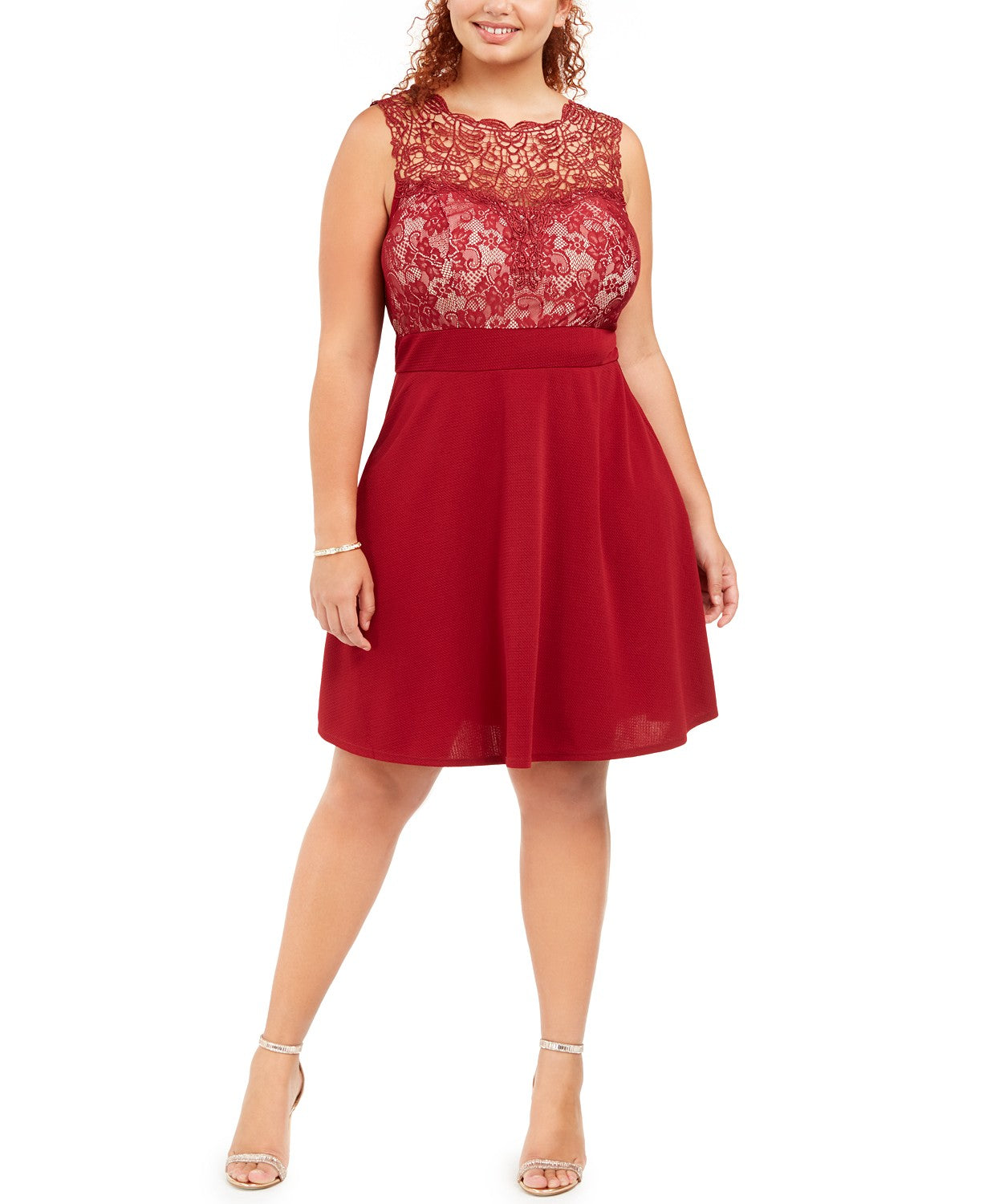 Love Women's Squared Trendy Plus Size Lace Fit & Flare Dress Red Size 3 Extra Large