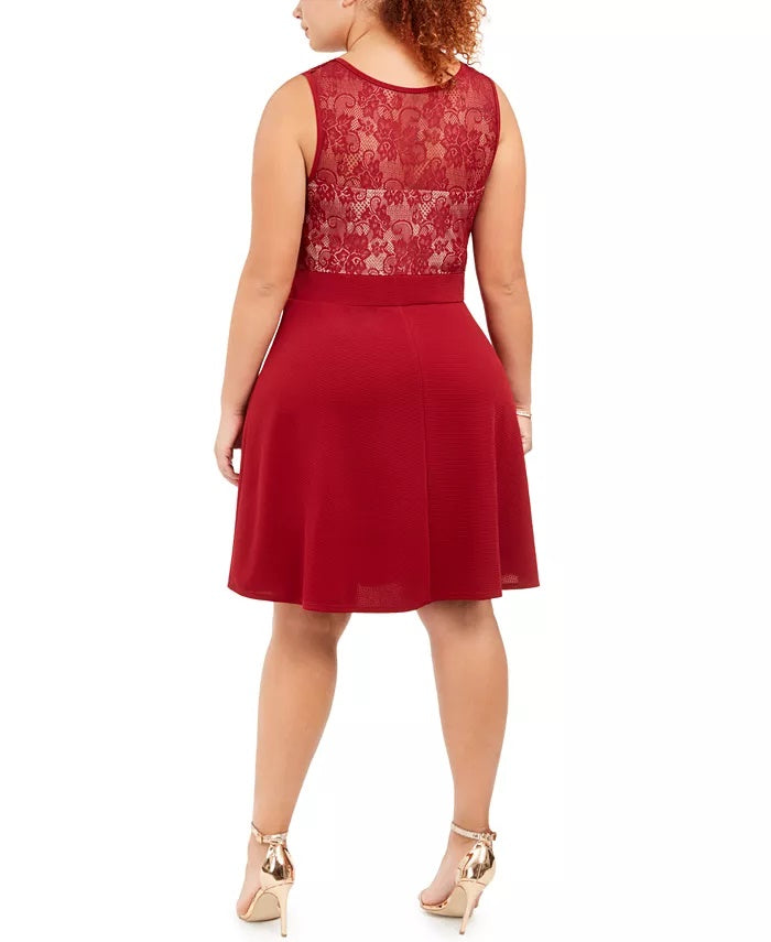 Love Women's Squared Trendy Plus Size Lace Fit & Flare Dress Medium Red Size Extra Large