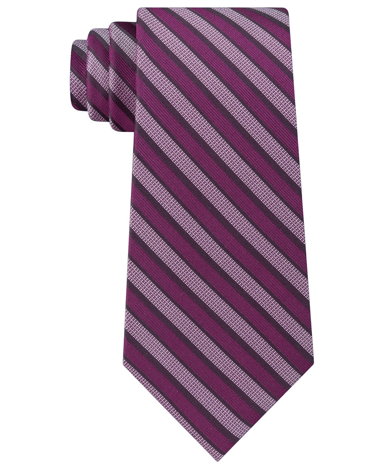 Calvin Klein Men's Classic Stripe Silk Tie Dark Red Size Regular