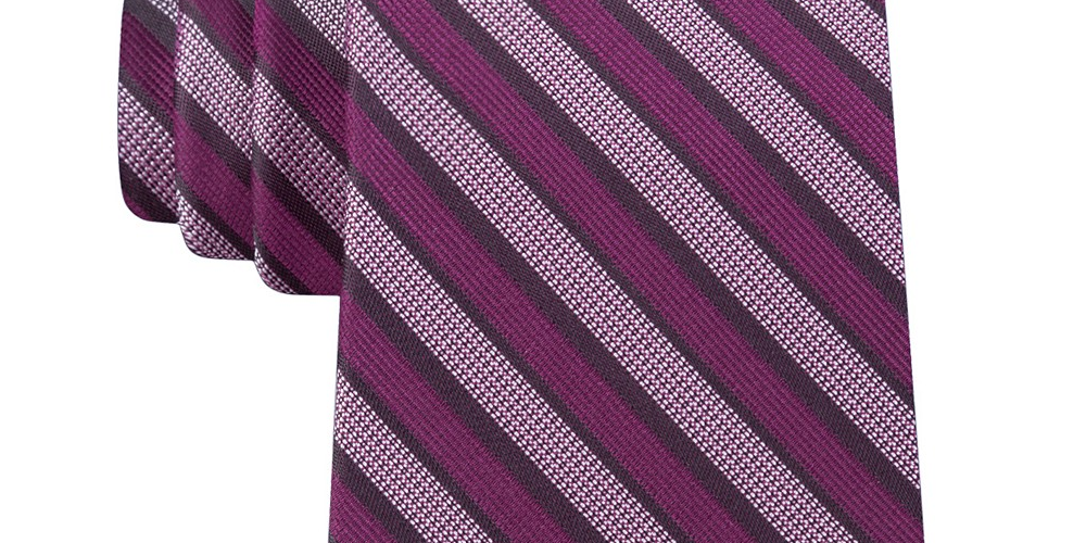 Calvin Klein Men's Classic Stripe Silk Tie Dark Red Size Regular